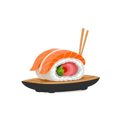 Colorful 2D Flat Cartoon Sushi Clip Art Bundle - Transparent PNG, Japanese Food Illustrations