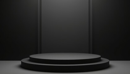 A sleek black podium with clean lines and a minimalist design, sitting atop a gradient backdrop, exuding a sense of modern elegance and sophistication.