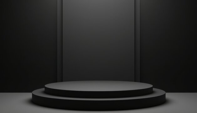A sleek black podium with clean lines and a minimalist design, sitting atop a gradient backdrop, exuding a sense of modern elegance and sophistication.