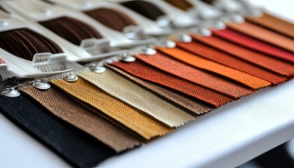 Naklejka premium Colorful Textile Swatches Displayed for Fashion and Design Inspiration