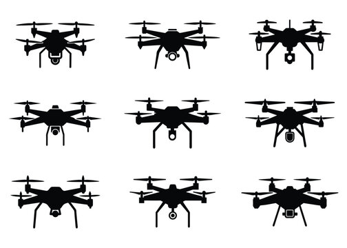 set of drones silhouette vector illustration