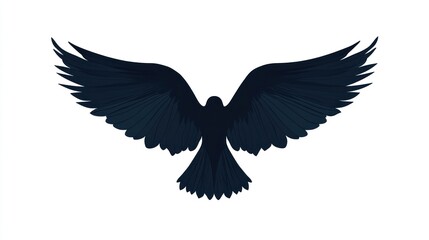 Obraz premium Black bird soaring, wings spread, white background, freedom concept, logo design