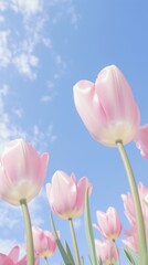 Obraz premium Aesthetic pink tulip gardenlandscape wallpaper sky outdoors blossom.