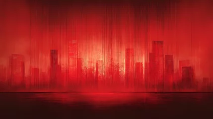 Canvas schilderij Rood Abstract Red Cityscape Skyline Silhouette Digital Art, Silhouette of red city towers  © MindVerse