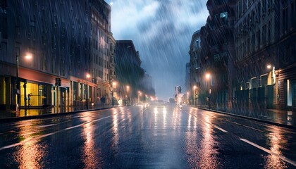 Fototapeta premium 豪雨の都市 — 雨に濡れる街並み