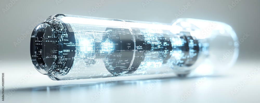 Poster secure digital lock icon with streaming binary code, 3d rendering, white background, data protection
