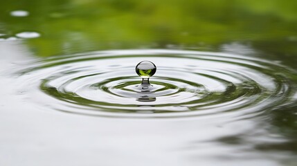 Serene Water Surface with Concentric Ripples from Droplets, close water drops view