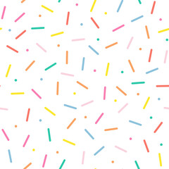 Sprinkle Pattern. Rainbow dotted lines on white background. Small dash seamless backdrop. Vector Illustration in scandinavian style.