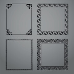 Set of decorative frames Elegant vector element for design in Eastern style, place for text. Floral black and gray borders. Lace illustration for invitations and greeting cards