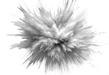 This image shows an explosion of powder in black and white, creating a dramatic burst of clouds and particles. The monochrome effect emphasizes the texture and movement, making it look like a powerful