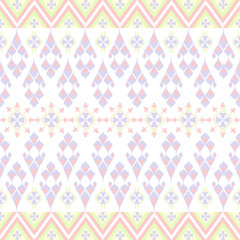 Light color of ethnic ikat floral seamless pattern. Abstract kaleidoscope fabric design texture. Vector ikat illustration. Idea for wallpaper, textiles, rugs, curtains, tiles, and pottery.