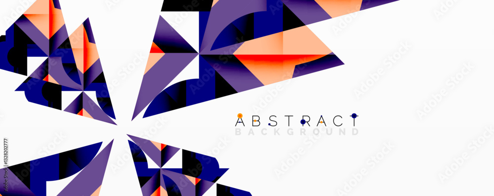 Poster Abstract geometric composition with interlocking circular and angular shapes, featuring smooth gradients and sharp contrasts on a white background