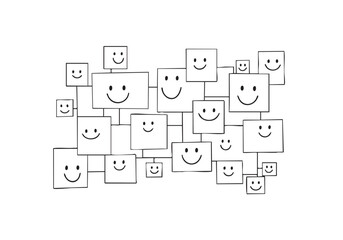 Smiley Faces in Square Shapes – Abstract Pencil Sketch