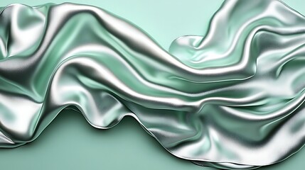 Elegant Flowing Silky Fabric Draping Over Soft Green Background, metallic curves and waves wallpaper