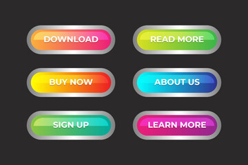 Set of action button download read buy about sign up and learn more. Modern action button mouse click symbol.