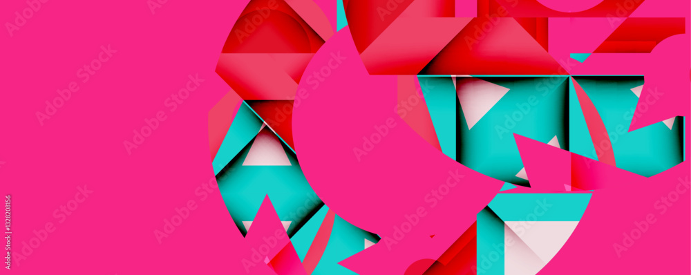 Aufkleber Abstract geometric composition with interlocking circular and angular shapes, featuring smooth gradients and sharp contrasts on a white background