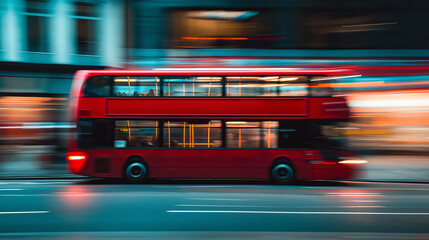 Dynamic Image of a Double-Decker Bus in Urban Setting.