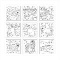 Obraz premium Set of funny hand-drawn animals coloring page for kids