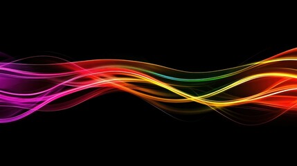 Naklejka premium Colorful light waves flow across black; abstract background for design