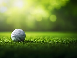 Obraz premium Golf Ball, Golf Ball on Field, Golf Ball Close-Up, Single Golf Ball, Golf Landscape, Golf Ball Stock Photo, Generative AI