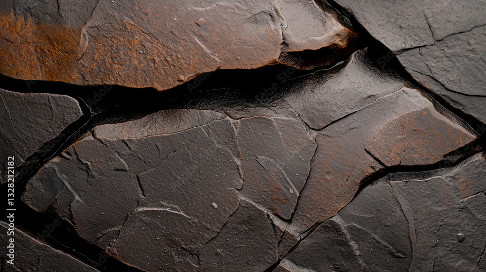 Poster detailed view of cracked and textured rock surface, showcasing its rugged and natural patterns with 