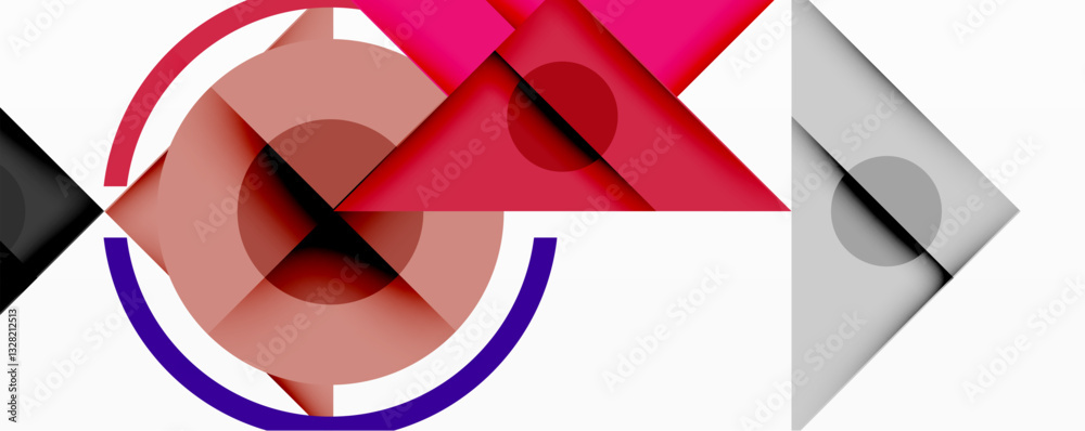 Aufkleber Abstract geometric composition with intersecting triangles, circles, and gradients, creating a dynamic layered pattern with depth and contrast
