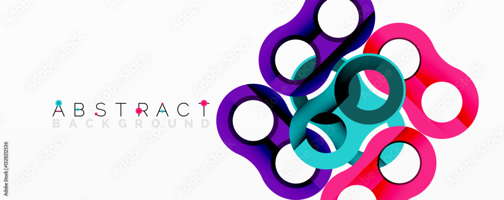 Poster Abstract geometric pattern with interlocking circular and tubular shapes featuring smooth gradients, sharp contrasts, and dynamic layering
