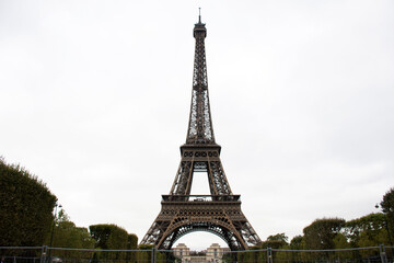 Naklejka premium Eiffel Tower or Tour Eiffel is a wrought iron lattice tower on the Champ de Mars in Paris, France