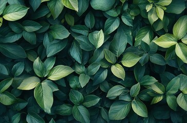 Fototapeta premium Lush Green Leaves Background with Various Shades and Textures for Nature Inspired Designs and Projects