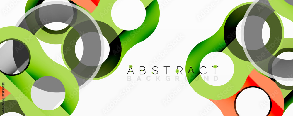 Poster Abstract circle element composition with overlapping circular and tubular shapes featuring smooth gradients, transparency effects, and dynamic layering