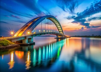 Obraz premium Napier Bridge Chennai, India: Stunning Arch Bridge at Dusk, Blue Sky, Copy Space - Stock Photo