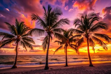 Naples Florida Sunset Silhouette Palm Trees Beach Ocean