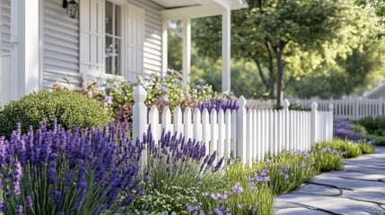 3D charming cottage-style front yard garden with
