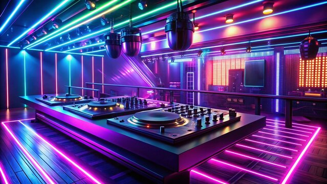 Neon Lights DJ Party Flyer: Powerful DJ Booth Design