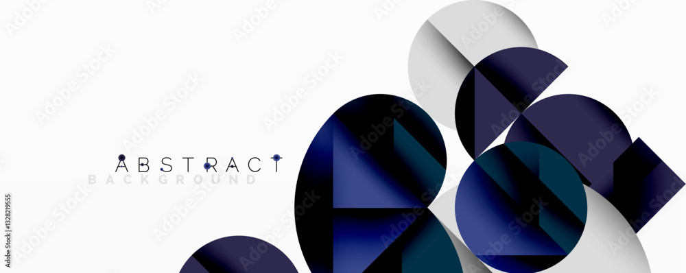 Poster Modern abstract composition with layered circles and angular segments featuring gradients, transparency effects, and a structured geometric layout