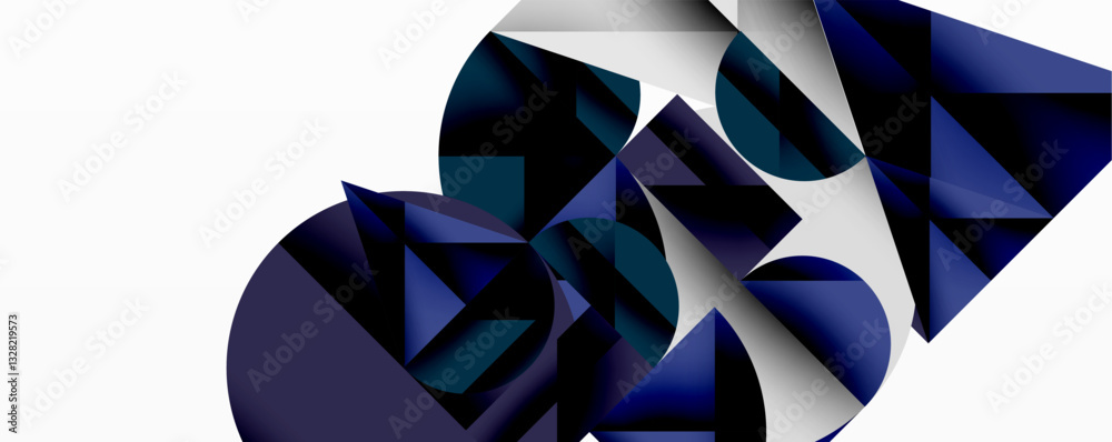 Poster Modern abstract composition with layered circles and angular segments featuring gradients, transparency effects, and a structured geometric layout