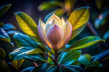 Fototapeta premium Night Bloom: Close-up of a Magnolia Bud in the Park