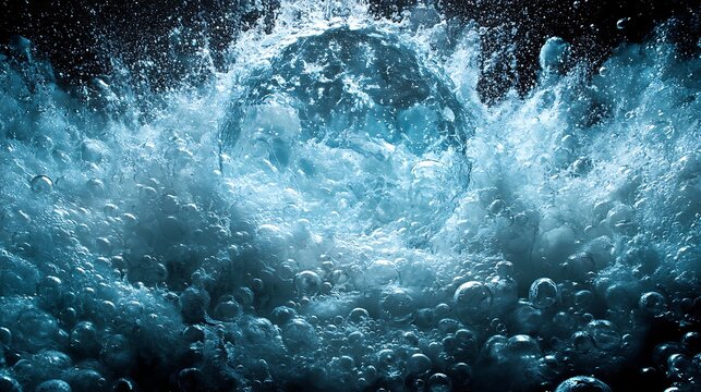 Powerful Ocean Wave Crashing with Dramatic Splash, Bubbles and Foam, aquatic background