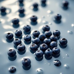 Fresh Blueberries with Green Mint Leaves on Glossy Surface