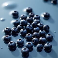 Fresh Blueberries with Green Mint Leaves on Glossy Surface