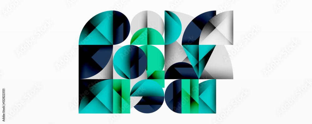 Aufkleber Modern abstract composition with layered circles and angular segments featuring gradients, transparency effects, and a structured geometric layout