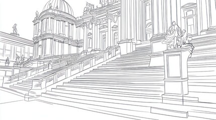 Artistic sketch of Vatican City's steps and architecture