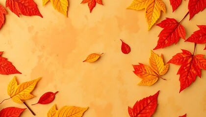 Obraz premium Autumn leaves display with a soft golden hue background and seasonal design