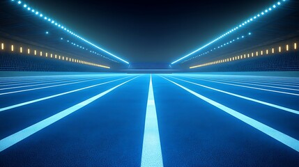 Futuristic glowing blue race track.