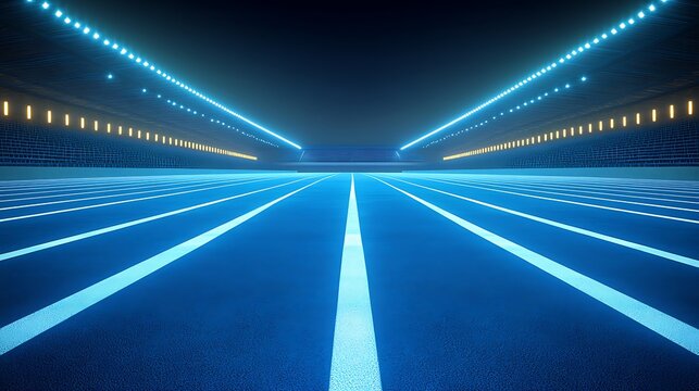 Futuristic glowing blue race track.