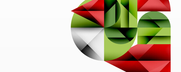 Obraz premium Abstract geometric artwork with overlapping circles and gradients, circle square triangle shapes background featuring sharp angular cuts, smooth shading, and structured layered composition