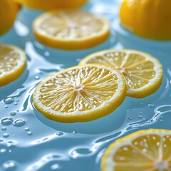 Fresh Lemon Slices Displayed in Blue Bowl with Water Drops