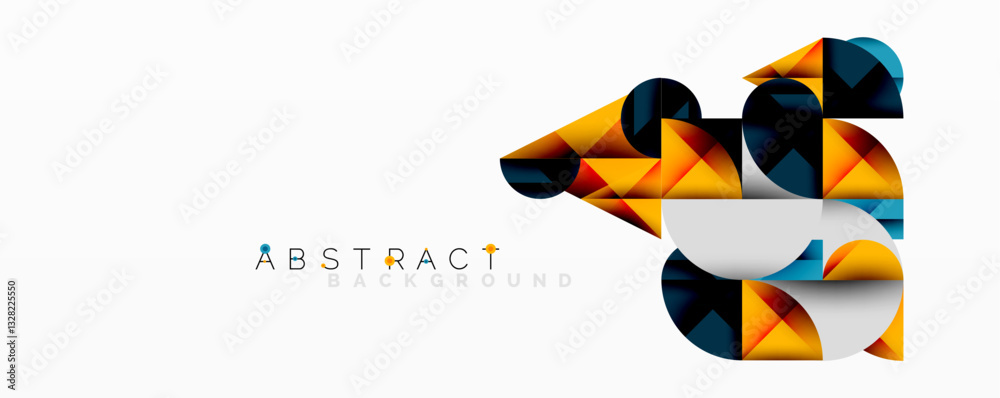 Aufkleber Abstract geometric artwork with overlapping circles and gradients, circle square triangle shapes background featuring sharp angular cuts, smooth shading, and structured layered composition