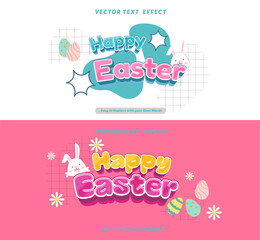 Editable text effect Happy Easter Day 3d cartoon template style premium vector.Free vector text effect editable modern lettering typography font style	