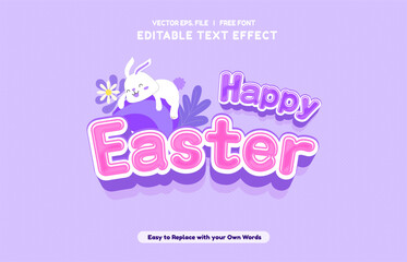 Editable text effect Happy Easter Day 3d cartoon template style premium vector.Free vector text effect editable modern lettering typography font style	